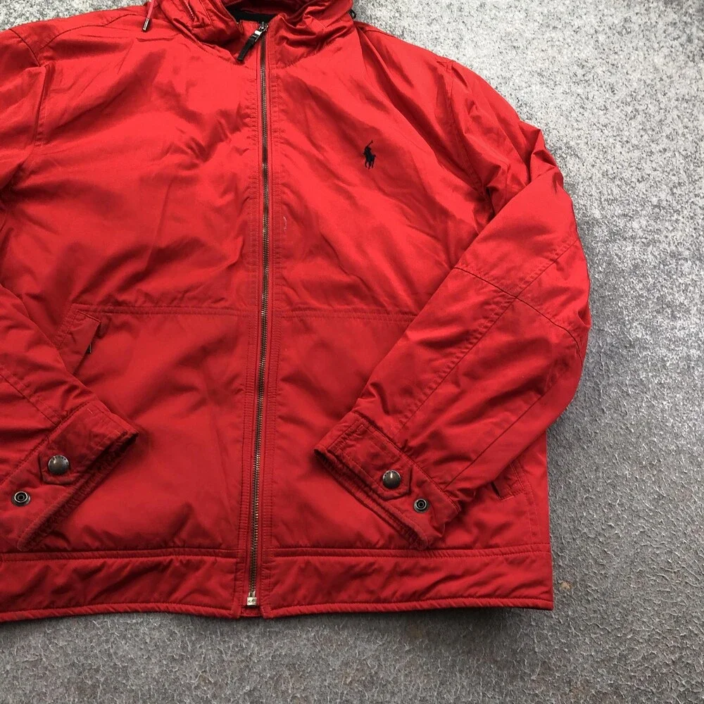 Polo Ralph Lauren Jacket Mens XL Red Hooded Windbreaker Full Zip Lined Outdoor